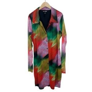 NWOT Pretty Little Thing Colorful Mesh Button Down Shirt Dress Size 14